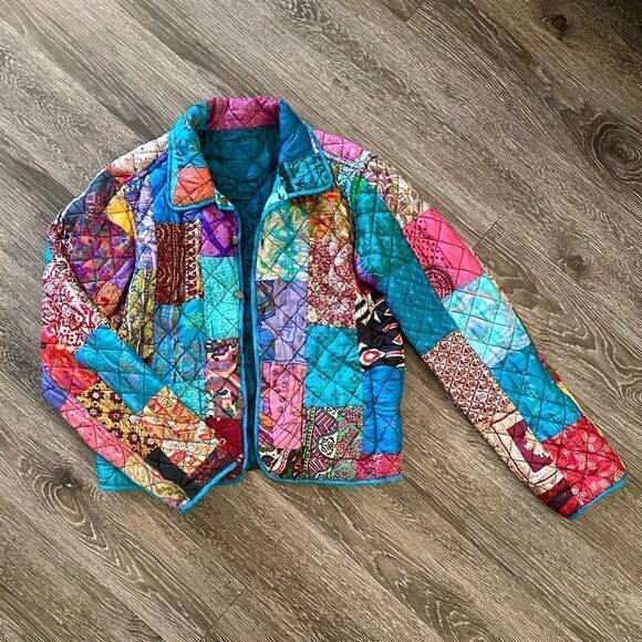 Coldwater creek rayon silk patch reversible jacket - Picture 1 of 14